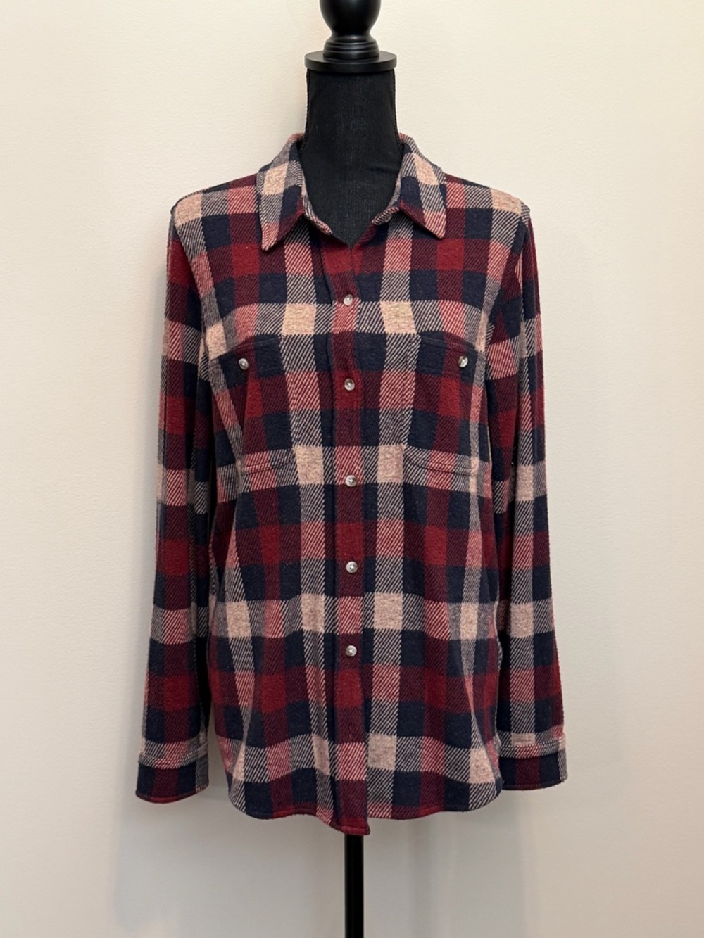Faherty Legend Sweater Shirt Burchfield Plaid Womens M Gorpcore Soft Coastal Red